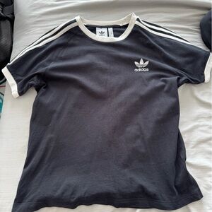 adidas Black Tee with White Crew Trim and Trefoil Tag
